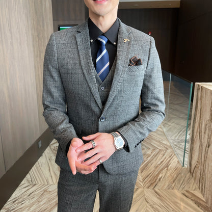 Costume 3 Pièces Homme Style Britannique Coréen Haut de Gamme à Carreaux Modifiés - Costume Élégant Business Casual avec Gilet et Pantalon BLACKBEARD OUTDOOR INDUSTRIES