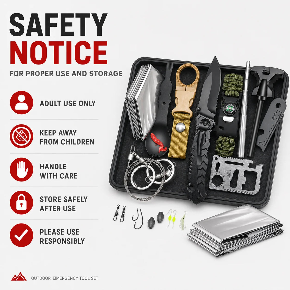Kit de survie outdoor complet avec boîte de rangement