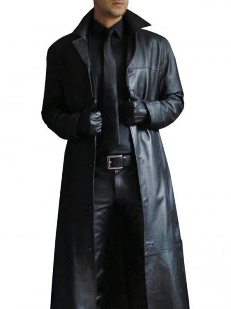 Trench long homme en simili cuir