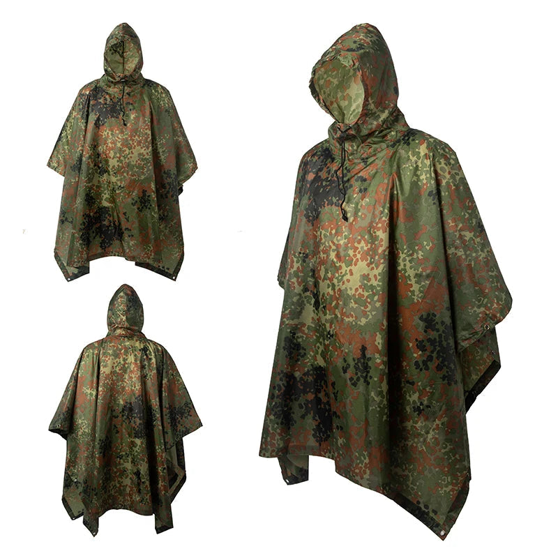 Poncho de Pluie Tactique Militaire - Imperméable, Polyvalent, avec Capuche Ajustable et Sac de Rangement BLACKBEARD OUTDOOR INDUSTRIES