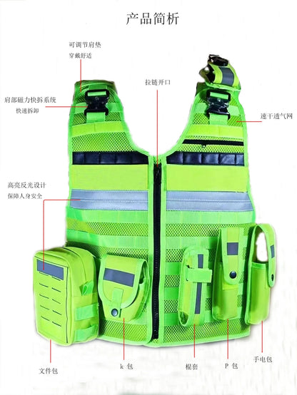 Lots Gilets Tactique Multifonction Noir ou Jaune Fluo – Doublure Anti-Coupure Interchangeable, Respirant 4 Saisons pour Agents de Securite, Formation et Patrouille (10 Configurations)