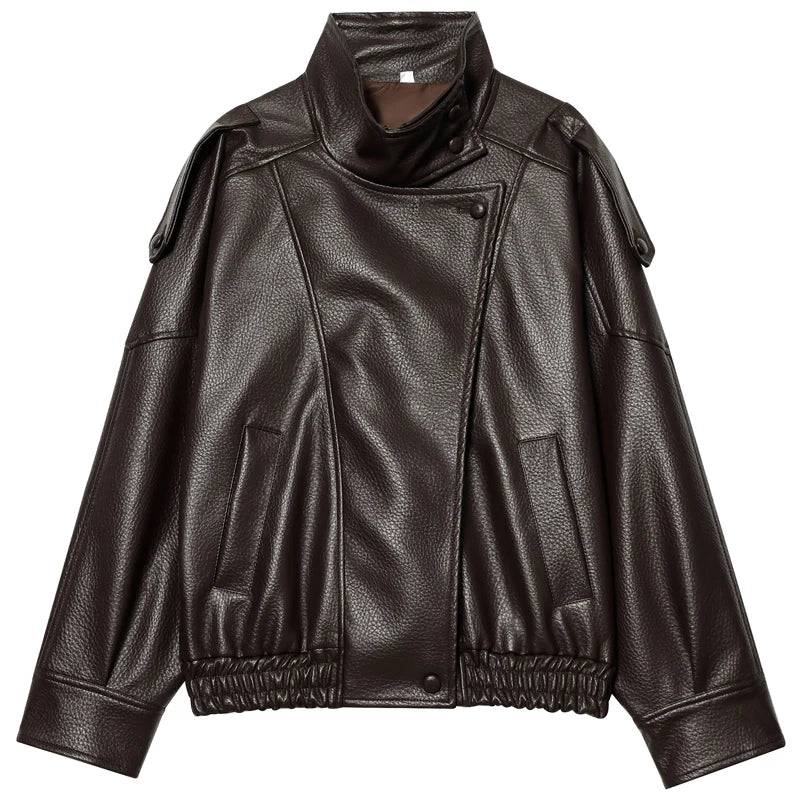 Veste Bomber Femme Similicuir – Coupe Courte Oversize, Col Montant, Fermeture Éclair | High Street Toutes Saisons | XS à L | 3 Coloris - BLACKBEARD OUTDOOR INDUSTRIES