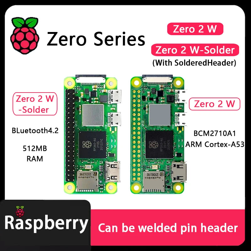 Carte Raspberry Pi Zero Officielle – Zero / Zero W / Zero 2 W / Zero-Solder / Zero W-Solder avec Header Soudé – 512 Mo RAM – Puce Broadcom Ma boutique