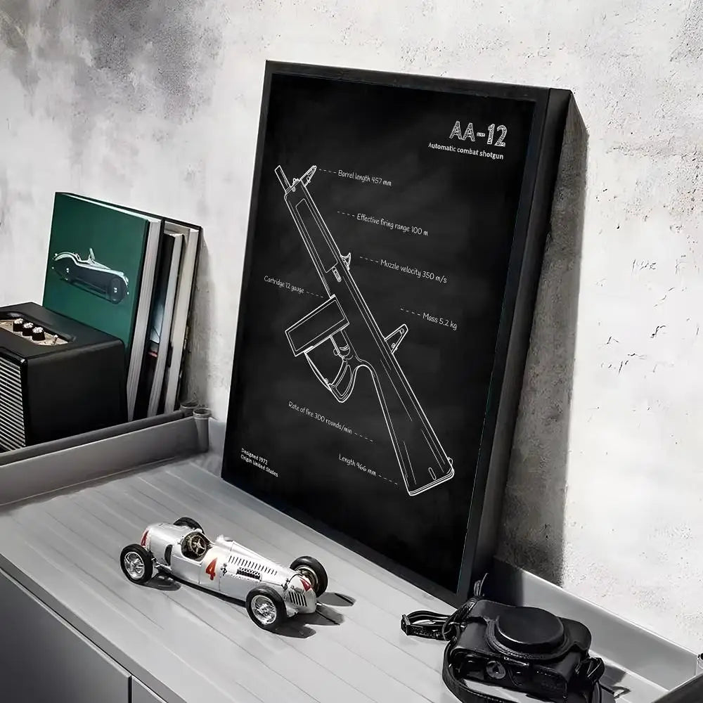 Poster Diagramme d'Armes à Feu Classiques – Affiche Murale HD Waterproof, Décoration Salon, Bureau & Man Cave (Sans Cadre)