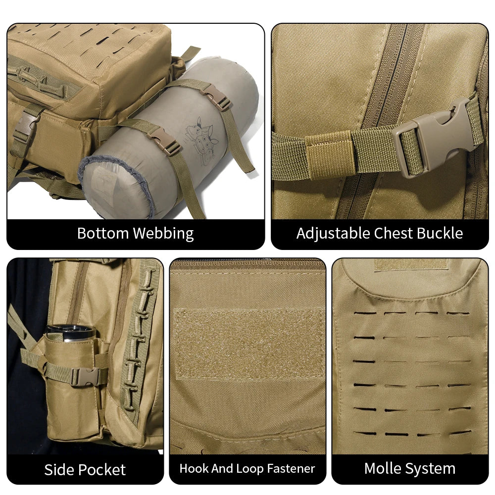 Sac à dos tactique 25L MOLLE multi-poches, noir ou kaki