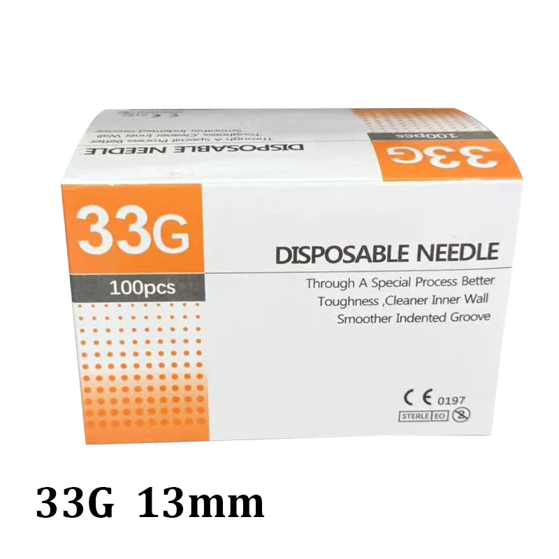 Aiguilles Ultra-fines Indolores 100 pcs – 25G à 34G, 1,5 à 25 mm – Seringue Transparente Embout Capuchon – Beauté & Médical