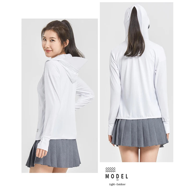 T-Shirt Anti-UV SPF 50+ Femme Manches Longues – Capuche Détachable, Séchage Rapide