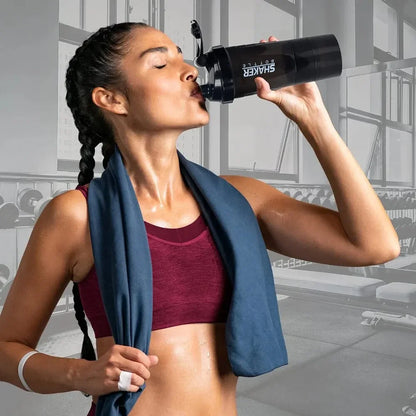 Shaker 3 Compartiments 600ml ABS — Mixage Sans Grumeaux | Sport & Musculation | Gourde Double Usage | Noir, Blanc, Rouge, Bleu