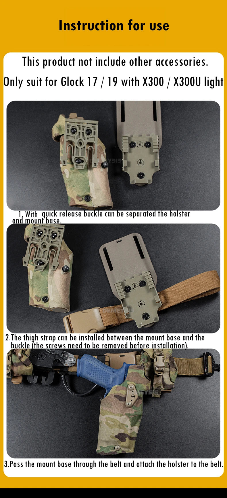 Holster Tactique de Cuisse – Pour Glock 17 Gen4 / G19 avec Lampe X300 / X300U - BLACKBEARD OUTDOOR INDUSTRIES