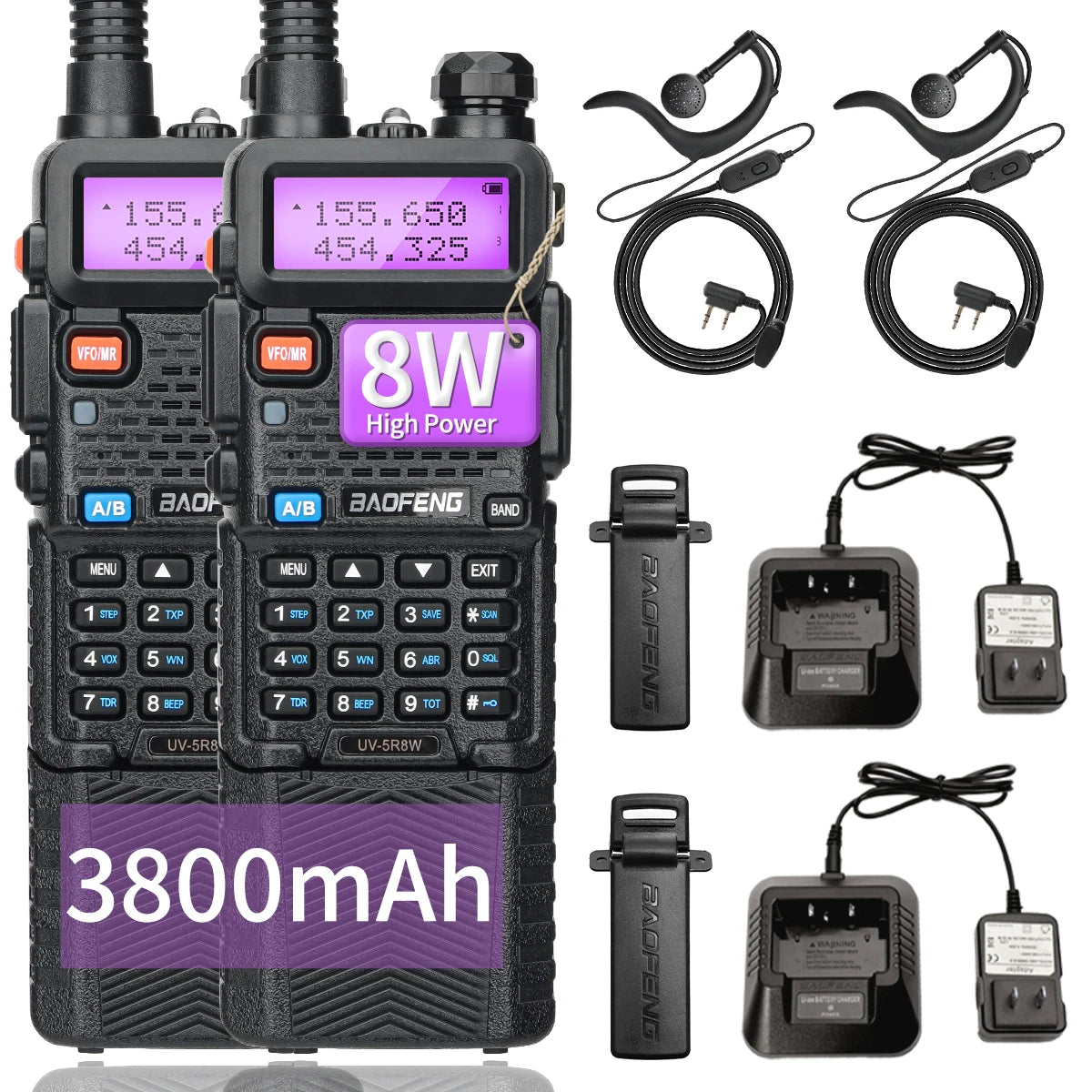 BAOFENG UV-5R 8W – Talkie-Walkie Double Bande VHF/UHF, 128 Canaux, Portée 10 km