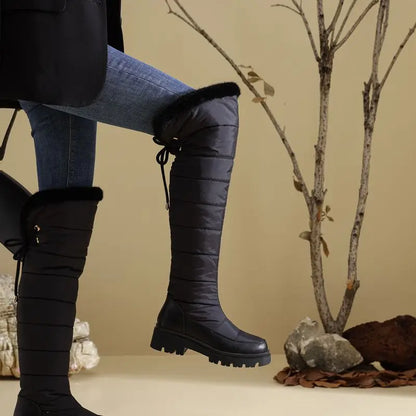 Cuissardes d’hiver femme à lacets, doublure fourrure