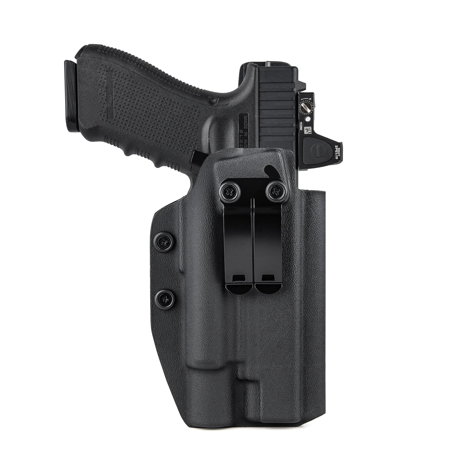 Holster IWB Kydex Glock 19 19X 23 25 32 44 45 + Olight Baldr Pro R – Port Dissimulé Ceinture, Rétention Réglable | Droitier & Gaucher - BLACKBEARD OUTDOOR INDUSTRIES