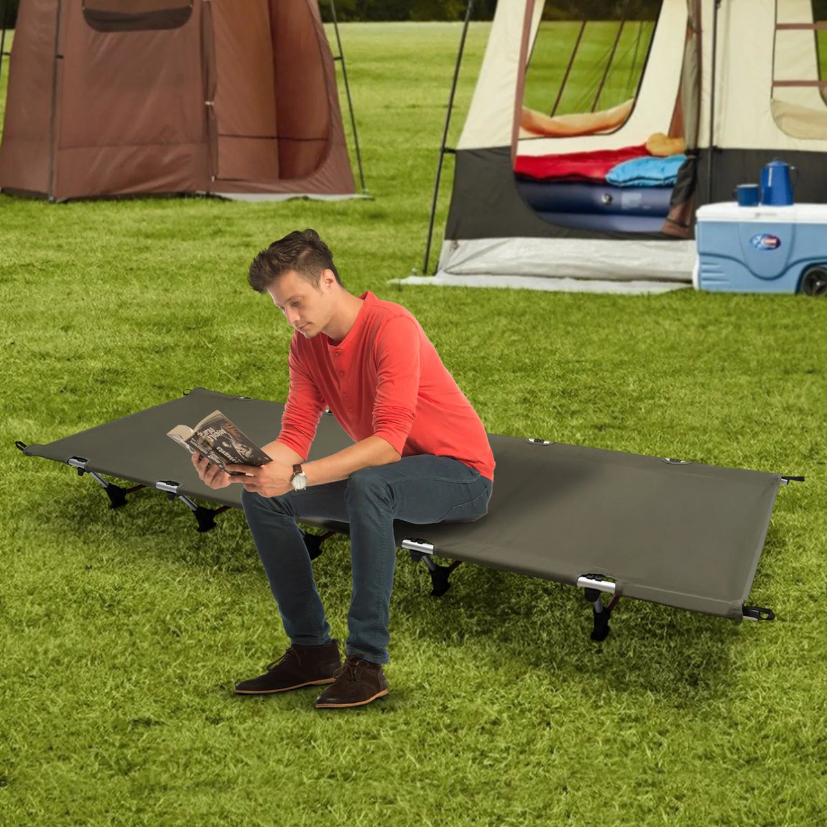 Lit de Camp Pliant Ultra-Léger 150kg – Aluminium 7075 & 6061, Oxford 600D, 190x65cm | Camping, Randonnée, Trekking | Khaki & Vert