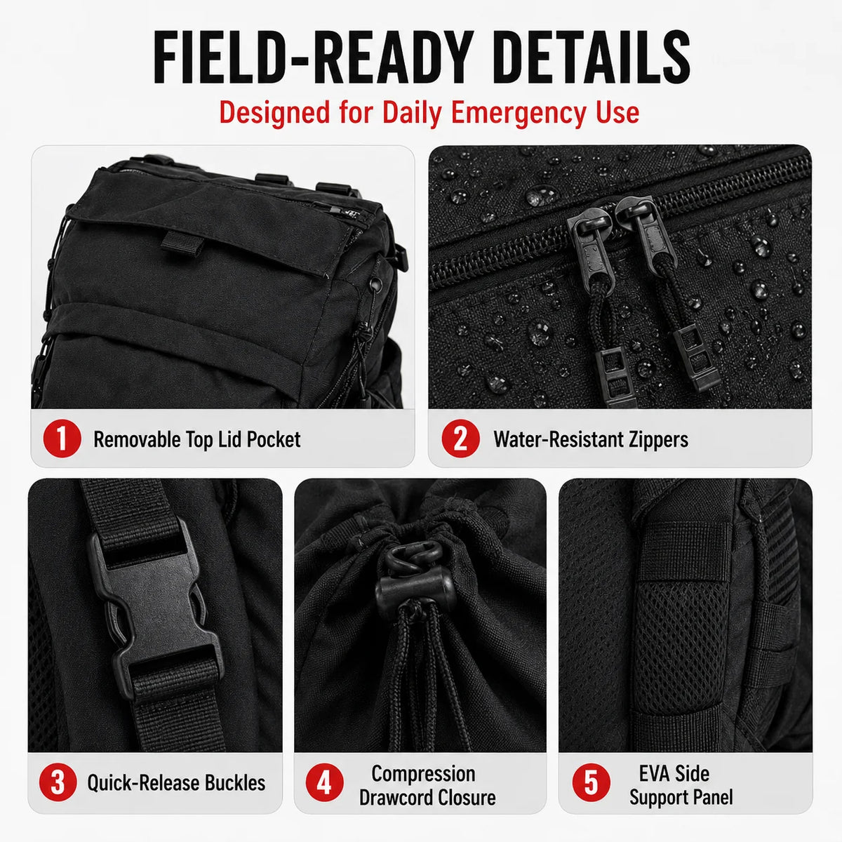 Sac à dos outdoor 35 L noir extensible à poches multiples