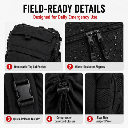 Sac à dos outdoor 35 L noir extensible à poches multiples