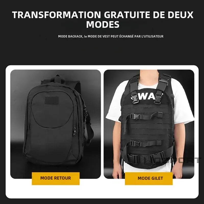 SINAIRSOFT sac à dos porte plaque 2‑en‑1 – se transforme en gilet tactique en secondes, tissu Oxford résistant, libération rapide (Noir/Dark Earth) - BLACKBEARD OUTDOOR INDUSTRIES