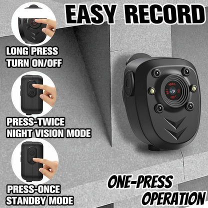 Mini Caméra Corporelle HD 1080P – Vision Nocturne IR, Enregistrement en Boucle, Batterie 800 mAh, Clip 360°, Sans ou Avec Carte SD