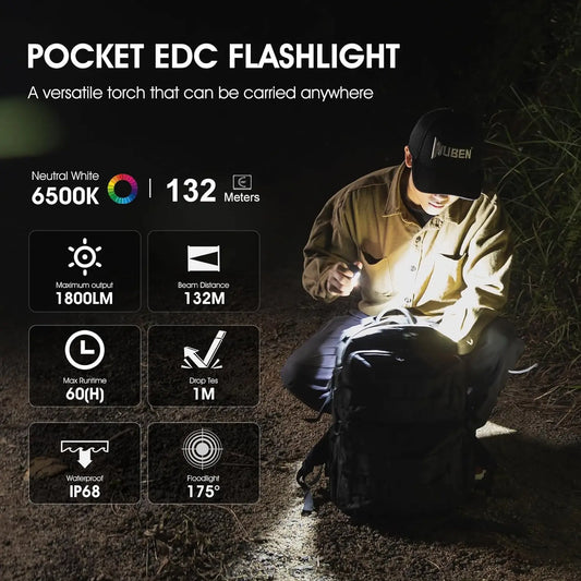 WUBEN E7 – Lampe de Poche EDC 1800lm Rechargeable USB-C – IP68
