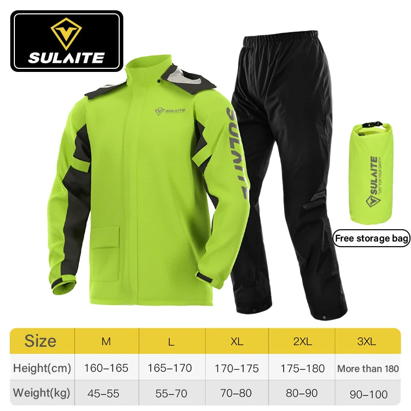 Combinaison Pluie Moto Imperméable 2 Pièces — Veste + Pantalon | Vert & Orange | M à XXXL - BLACKBEARD OUTDOOR INDUSTRIES