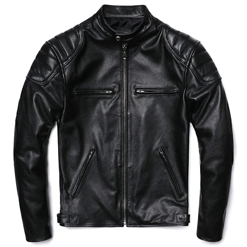 Blouson Homme Moto Classique en Cuir Véritable - BLACKBEARD OUTDOOR INDUSTRIES