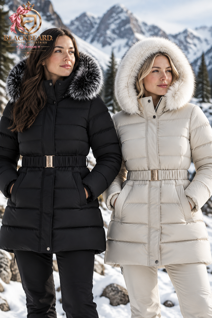 Manteau d'hiver femme matelassé à capuche et ceinture