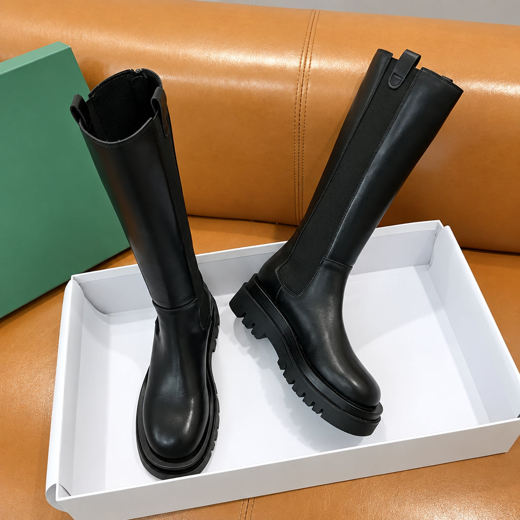 Bottes hautes femme à plateforme et talon carré