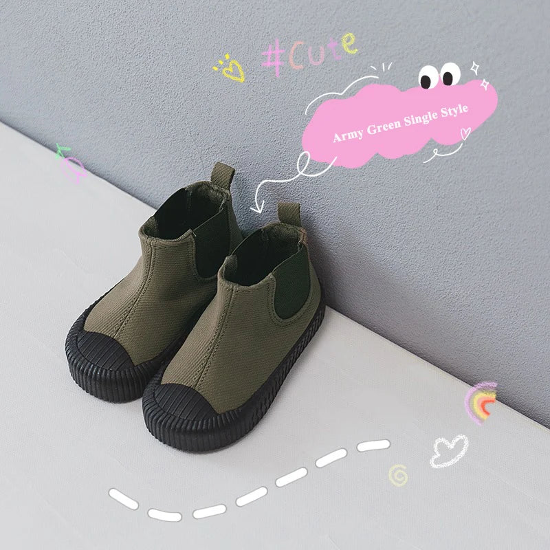 Bottines Mi-Mollet Enfant Toile Antidérapantes – Boots Fashion Unisexe Printemps EU 22-31