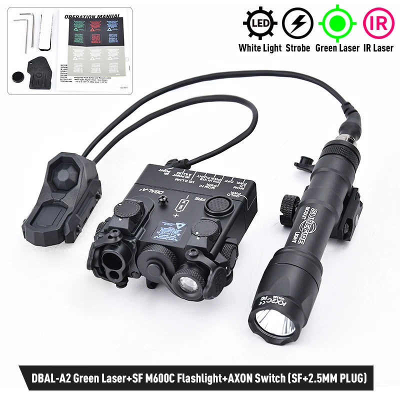 WADSN DBAL-A2 – Combo Laser IR / Rouge / Vert / Bleu + Lampe M300 / M600 + Switch AXON, Rail 20mm