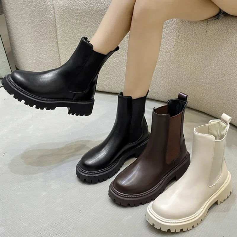 Bottines Femme Semelle Épaisse – Bottes Courtes Imperméables Automne Hiver | Confort & Style