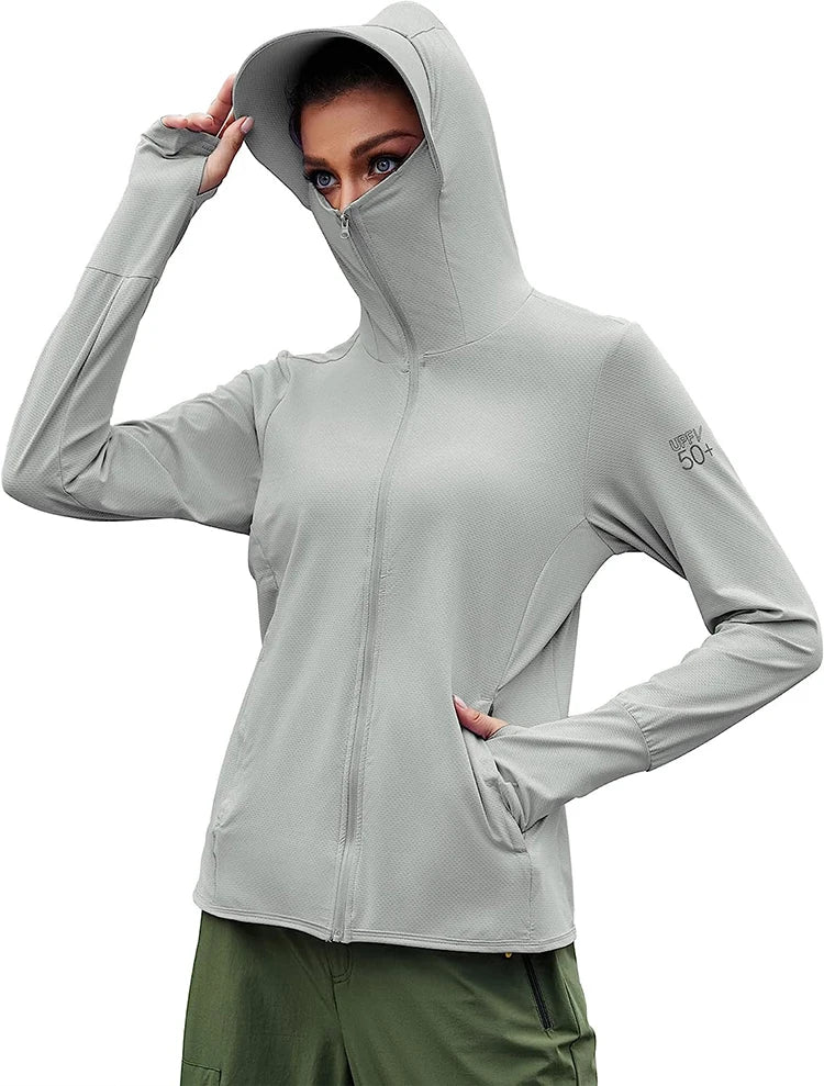 Veste Cyclisme Femme UPF 50+ – Hoodie Anti-UV Manches Longues avec Poches | TRVLWEGO
