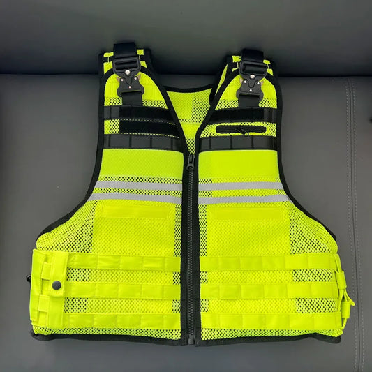 Gilet Tactique Jaune Fluo a Detachement Rapide – Multifonction Anti-Coupure Protection Dorsale pour Agents de Securite, Patrouille Exterieure et Intervention (4 Saisons)