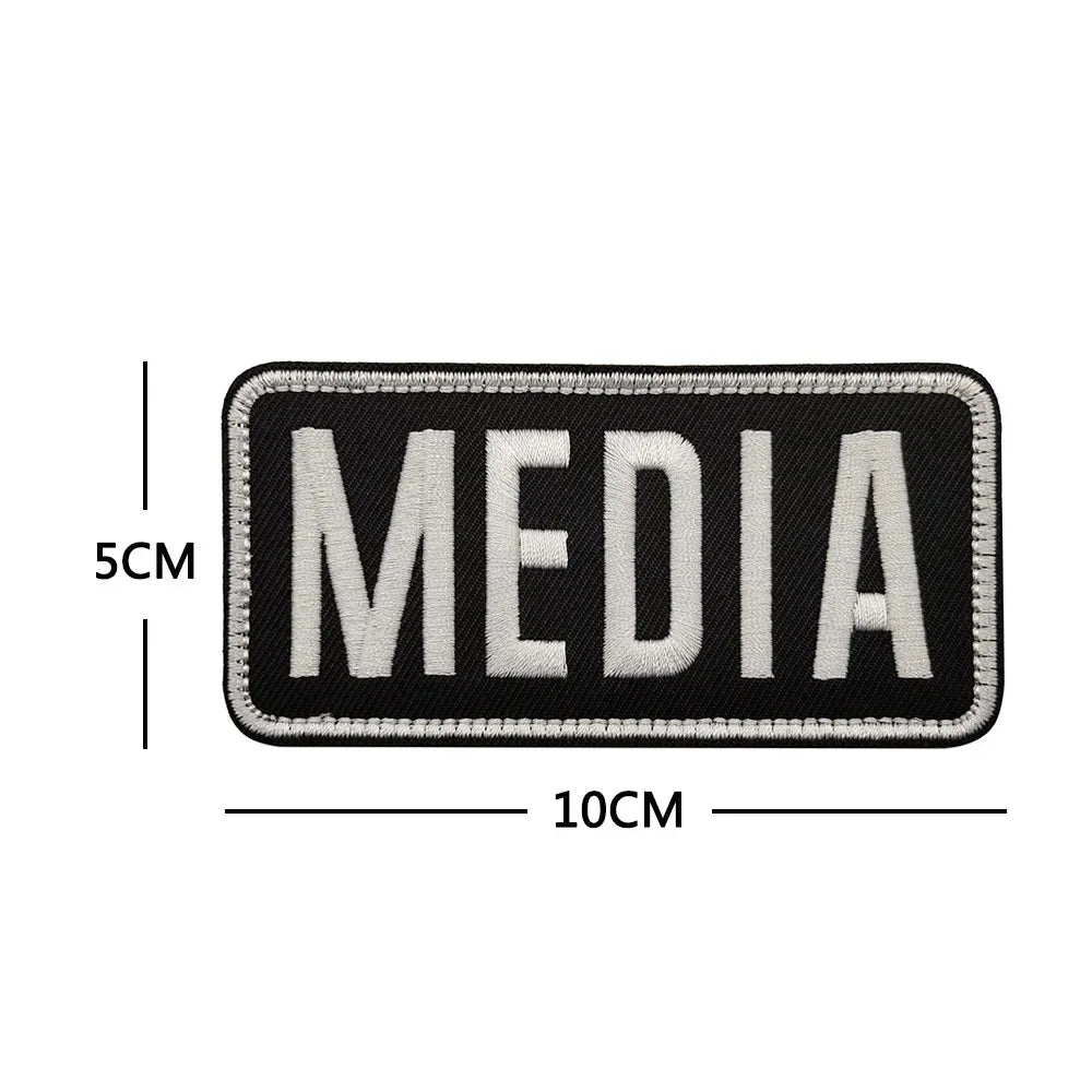 Patch Brodé MEDIA Grande Taille – Gilet Tactique Hook & Loop Insigne Presse