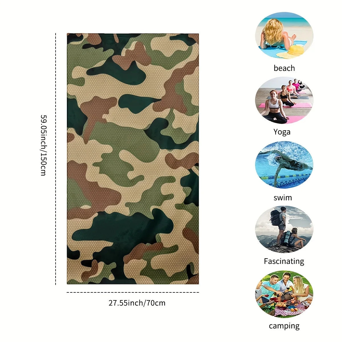 Serviette de Plage Imprimée Camouflage – Serviette Microfibre pour l'Été – Idéale pour la Plage, la Piscine, le Surf et le Camping BLACKBEARD OUTDOOR INDUSTRIES