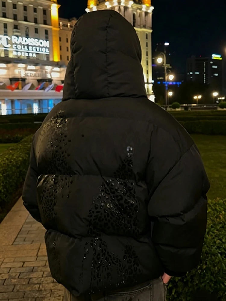Doudoune femme léopard noir à capuche