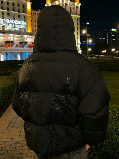 Doudoune femme léopard noir à capuche