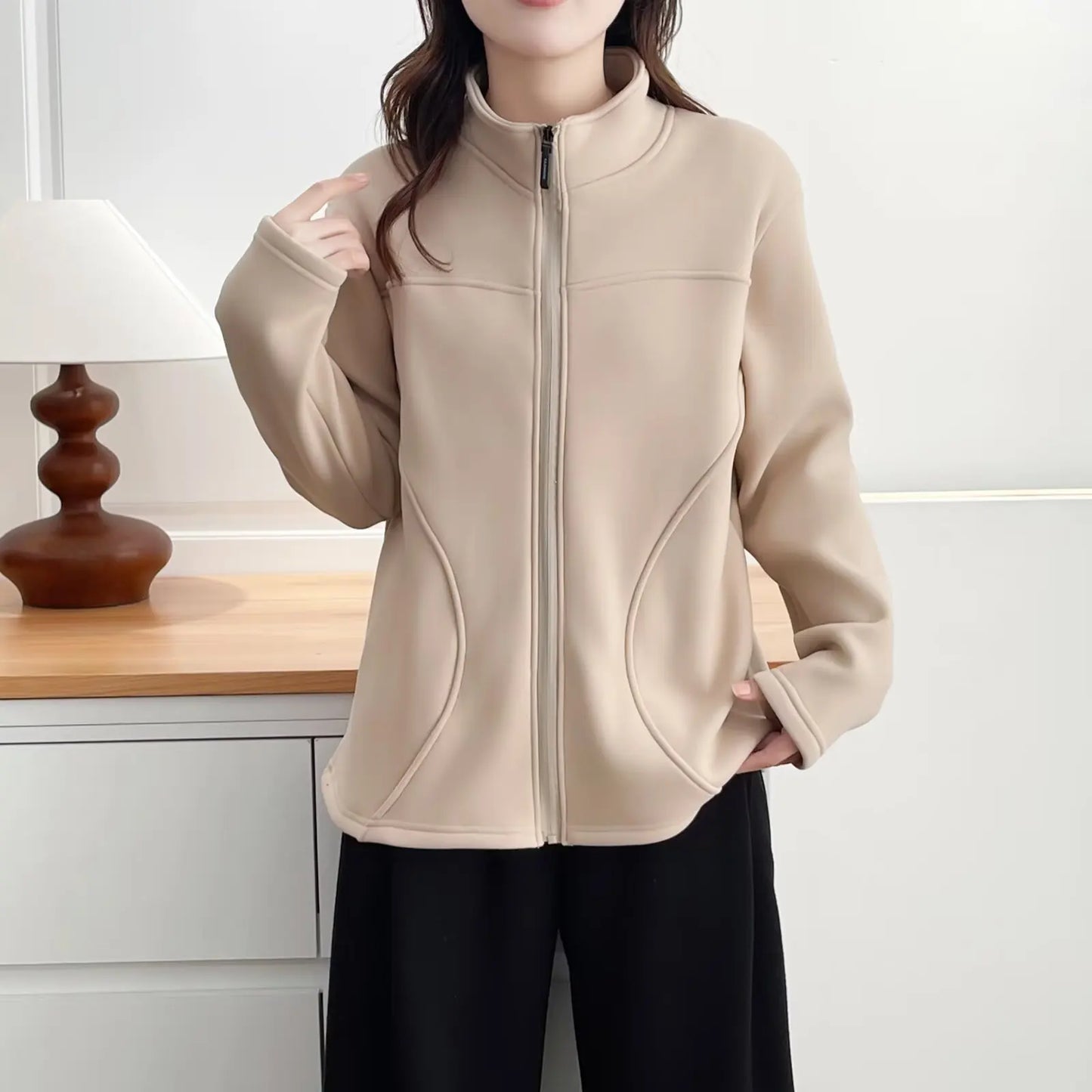 Veste Polaire Femme Grande Taille 1XL-4XL – Zip Intégral, Col Montant, Coupe 3D, Automne Hiver