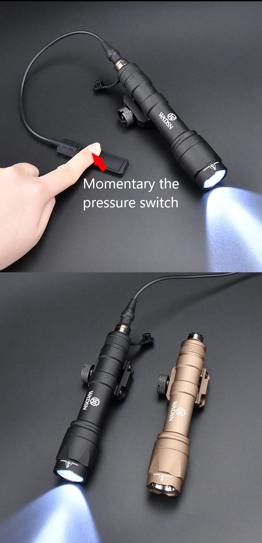 Lampe Tactique WADSN M300A / M600C Type SureFire – LED Haute Puissance pour Rail 20mm Picatinny - BLACKBEARD OUTDOOR INDUSTRIES