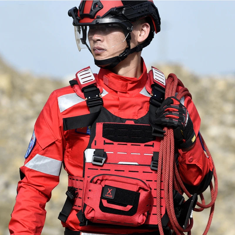 Gilet d'intervention secours MOLLE léger, dégagement rapide, rouge ou bleu