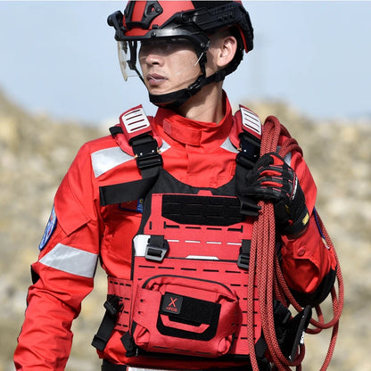 Gilet d'intervention secours MOLLE léger, dégagement rapide, rouge ou bleu