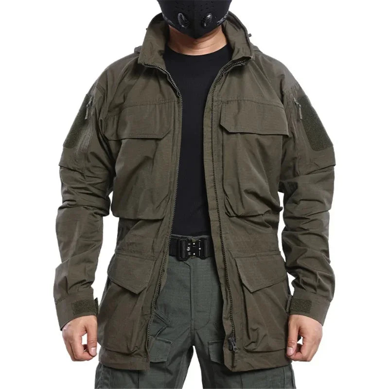 Veste coupe-vent tactique homme M2 – Capuche et poches multiples