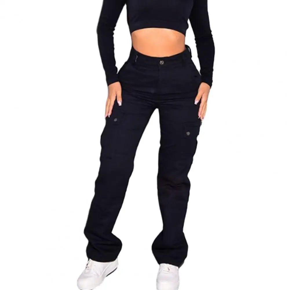 Pantalon cargo femme taille haute multi-poches
