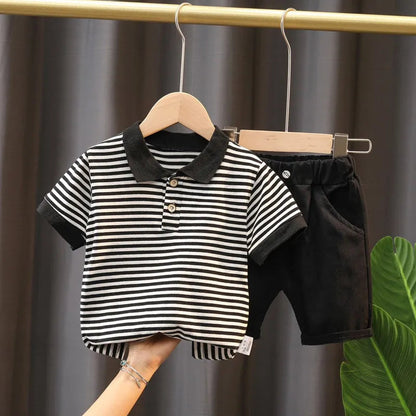 ensemble pour bébé chemise à manche courtes rayées et short uni Ma boutique