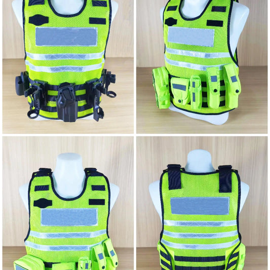 Lots Gilets Tactique Multifonction Noir ou Jaune Fluo – Doublure Anti-Coupure Interchangeable, Respirant 4 Saisons pour Agents de Securite, Formation et Patrouille (10 Configurations)
