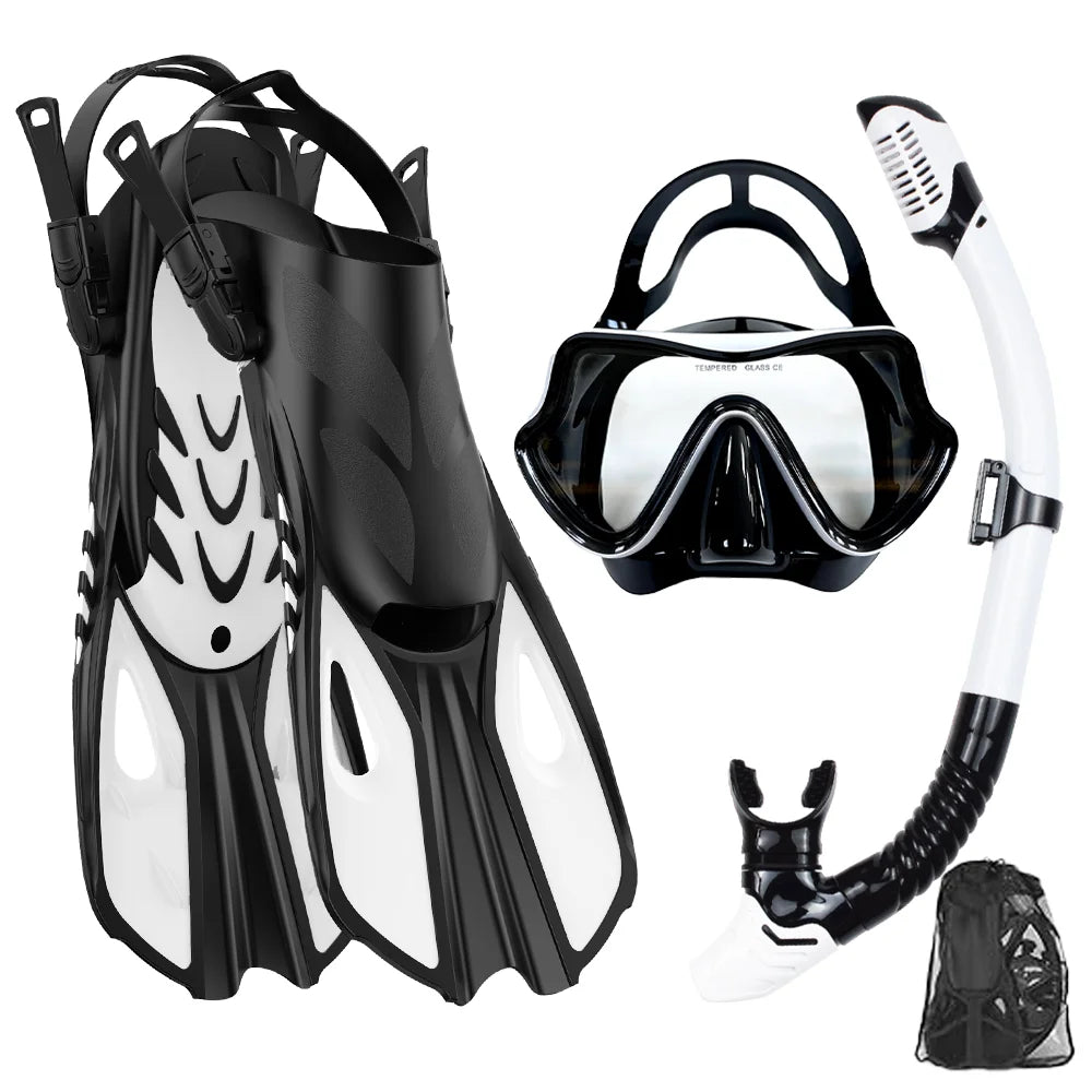Set de Snorkeling 3-en-1 JoyMaySun – Masque Panoramique, Tuba Dry Top, Palmes Courtes et Sac de Transport - BLACKBEARD OUTDOOR INDUSTRIES