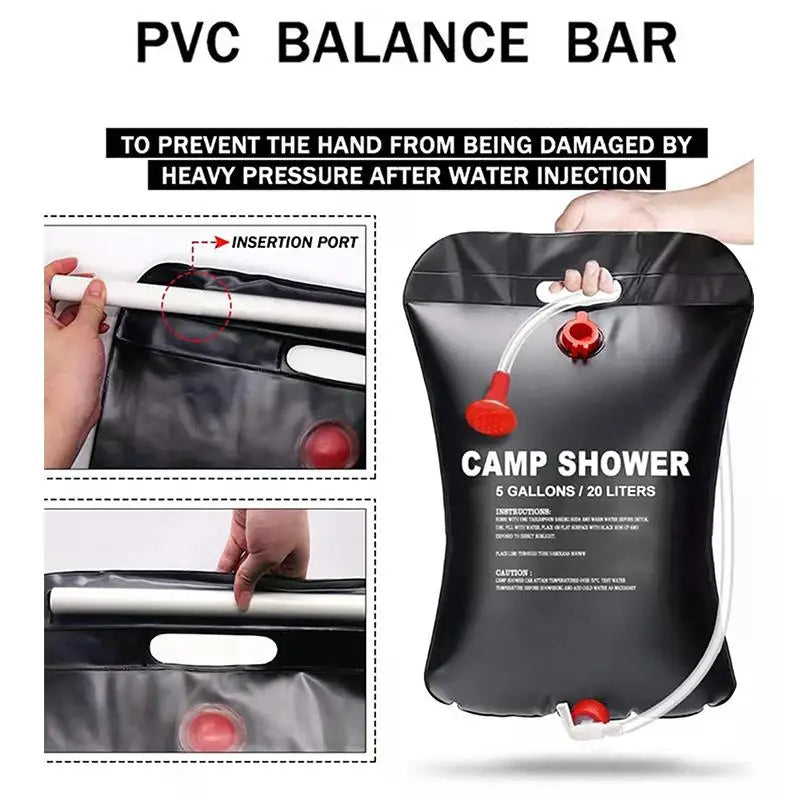 Sac de Douche Solaire 20L – Portable, Pliable, Camping & Randonnée