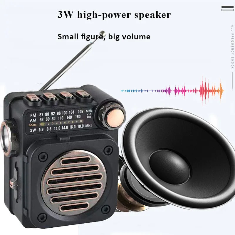 FM AM SW Stereo Pocket Mini Radio Wireless Bluetooth with LED Flashlight Ma boutique