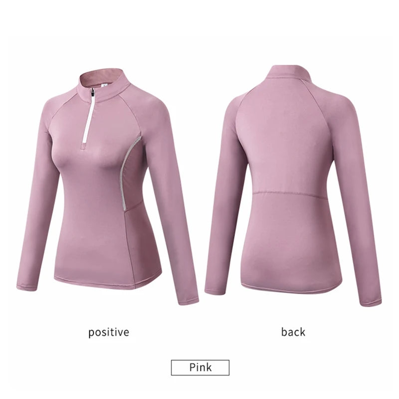 Top Sport Femme Manches Longues – Col Montant Yoga Fitness Running