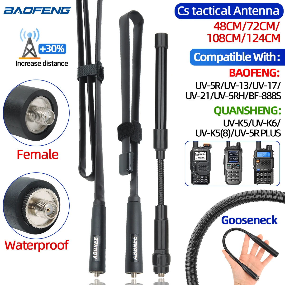 Antenne Tactique ABBREE CS SMA-Female Dual Band VHF/UHF 144/430MHz – Pliable pour Talkie-Walkie Baofeng, Quansheng, Kenwood - BLACKBEARD OUTDOOR INDUSTRIES