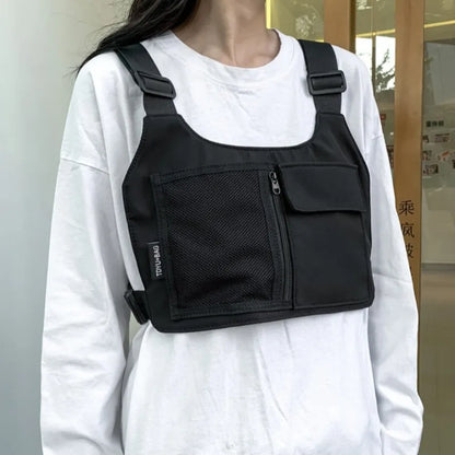 Sacoche de poitrine unisexe en nylon avec poche téléphone