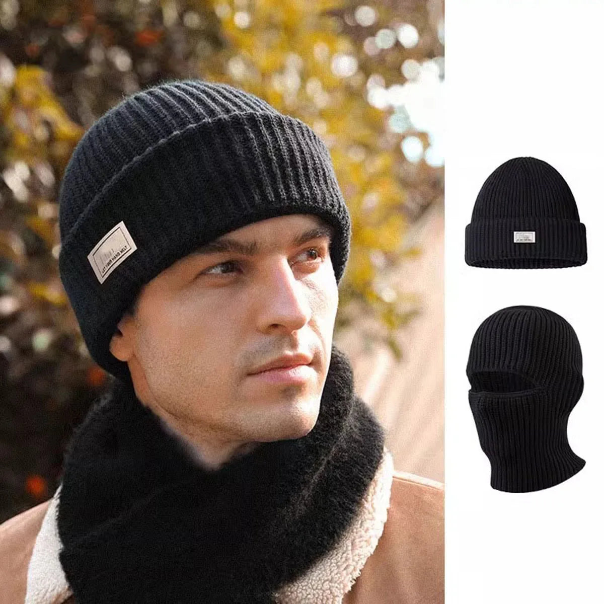 Bonnet Cagoule 2-en-1 Tricot Hiver – Masque Visage Ski Cyclisme Tactique